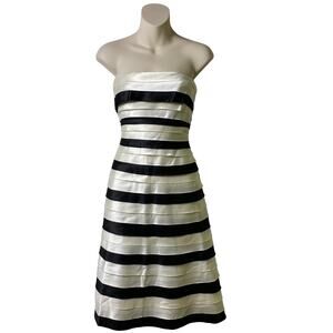 BCBGMaxazria‎ NWT Size 0P Black and Off White Strapless Dress (2475)